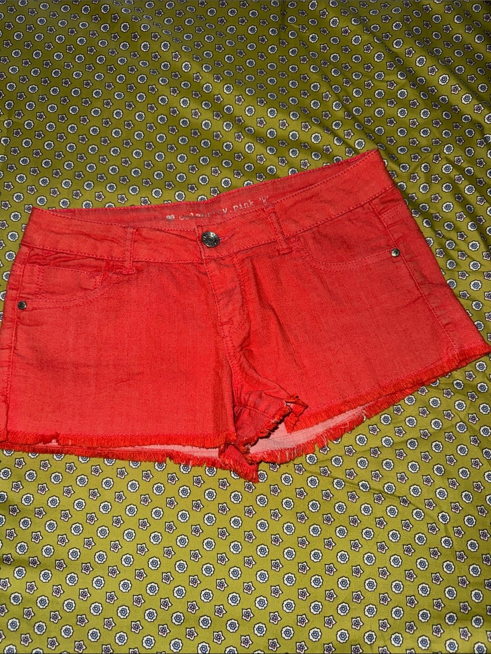 Celebrity Pink Bright Red Denim Cutoff Shorts